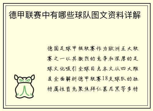 德甲联赛中有哪些球队图文资料详解